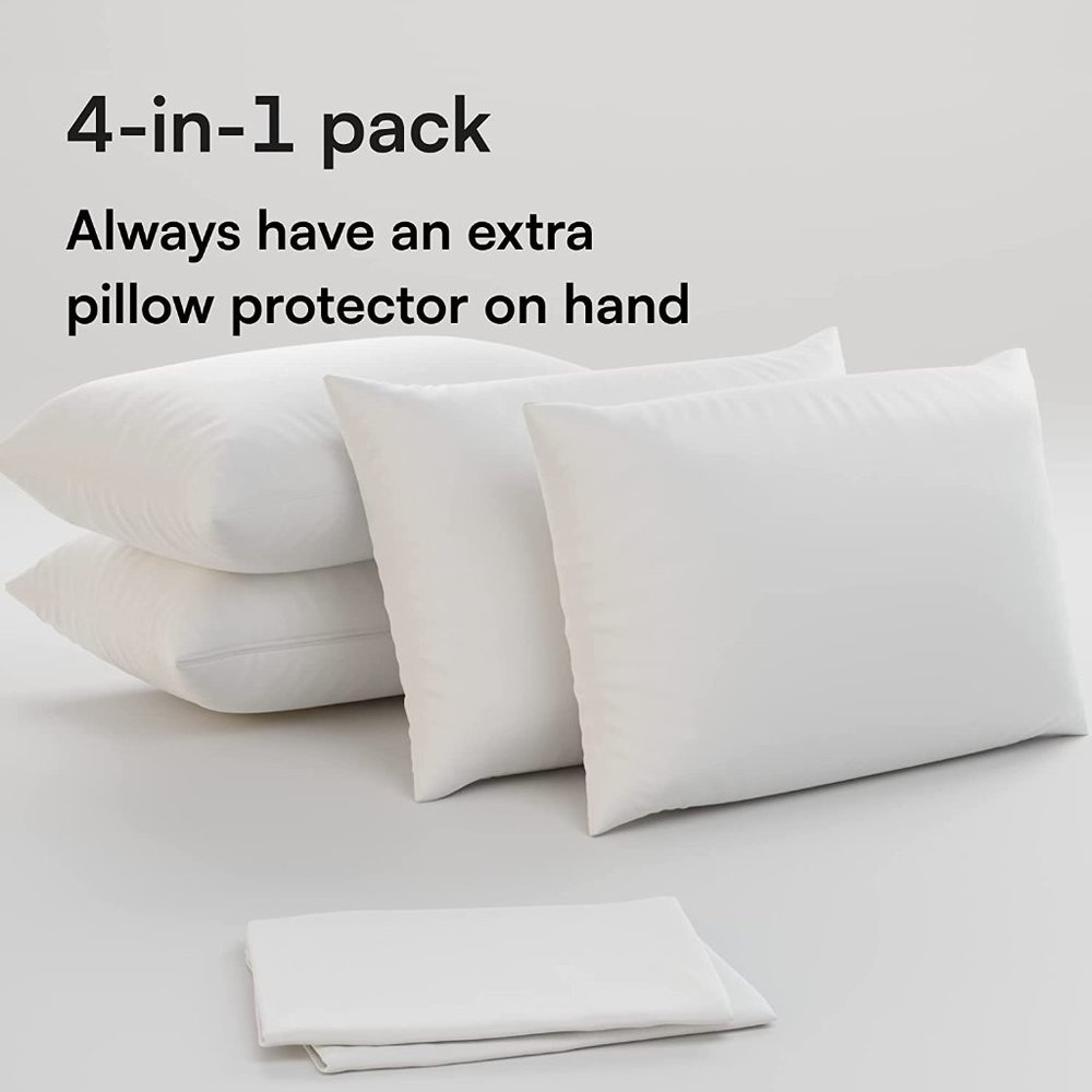 4 Pack Pillow Protectors Zippered Queen 20x30 Inches Smooth 5060545020548